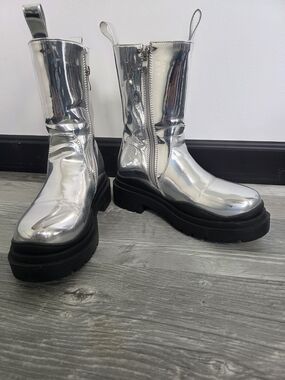 Metallic Silver Chunky Sole Women's Boots
